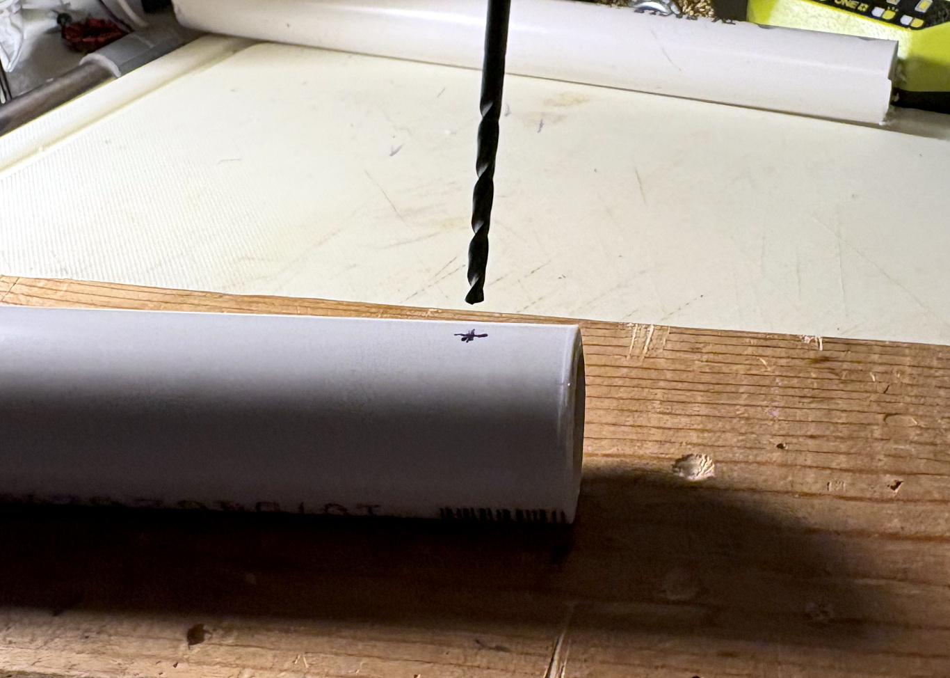 Preparing to drill the stopper screw hole